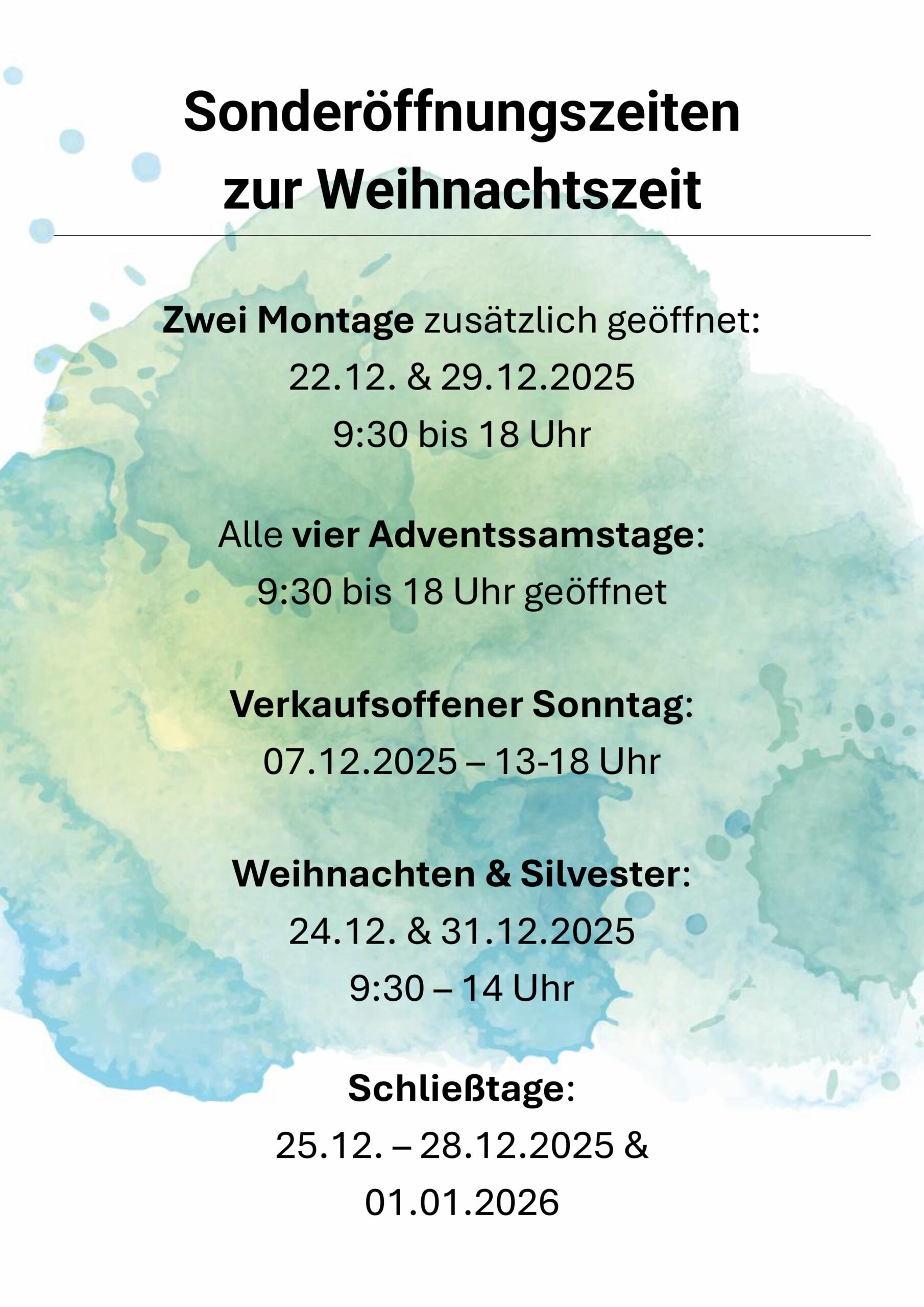 Sonderöffnungszeiten