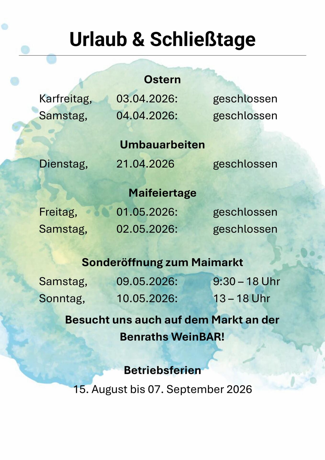 Sonderöffnungszeiten